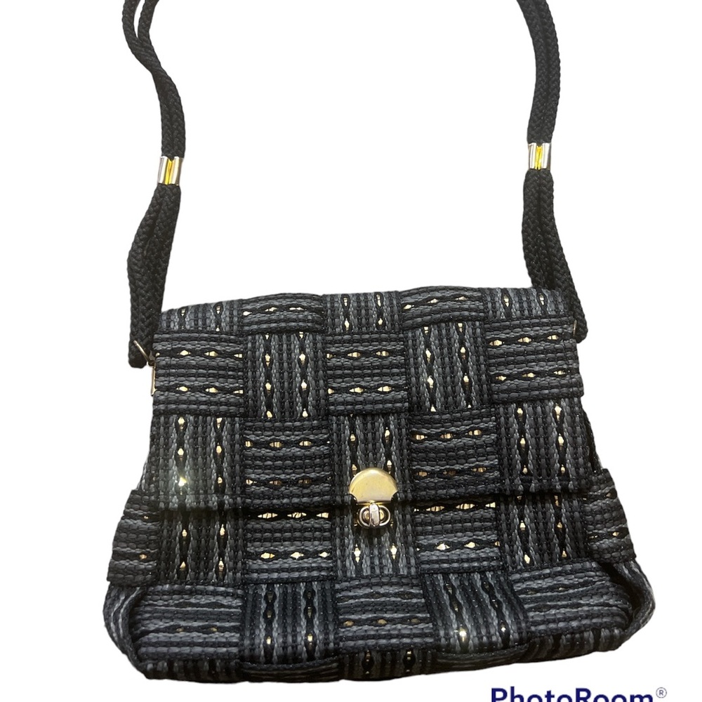 M&G Bertini Seat Belt Purse Black Gold Italy vintage rope bag shoulder travel